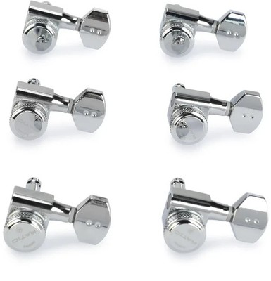 Set of Chrome Graph Tech Ratio 6-In-Line Mini Contemporary 2-Pin OR Screw Tuners