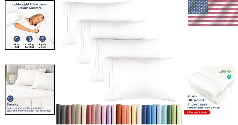 4-Piece Queen Pillowcase Set - Soft, Affordable Luxury for Sweet Dreams - Image 2 of 4