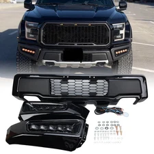 Front Bumper Assembly w/LED DRL Raptor Style For 2015-2017 Ford F150 Black Steel