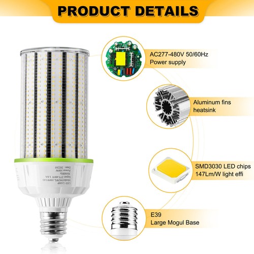【6 PACK】100W LED Corn Bulb Light Warehouse Workshop Garage Lamp 5000K AC277-480V - Picture 5 of 12