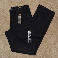 New Womens Lee 2 M Khaki Pants Black Straight Leg Relaxed Fit Mid Rise Stretch