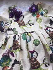 Dress With Owls/ 2 Pair Tights/ 2 Hair Pieces Size 8 Girls