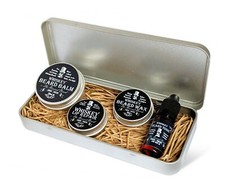 Whiskey scented Gift Tin by Revered Beard; Beard Oil, Beard Balm, Wax, Lip Balm