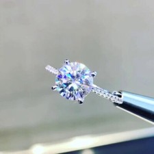 2CTW Round Cut VVS1 Moissanite Hidden Halo Engagement Ring 14k White Gold Plated