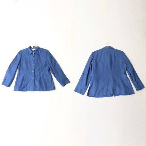 Talbots irisches langärmliges gefüttertes blaues Button-Down-Hemd aus Leinen Damengröße 12 - Bild 3 von 16