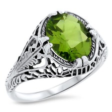 GENUINE 2 CARAT PERIDOT 925 STERLING SILVER ANTIQUE STYLE FILIGREE RING   735z