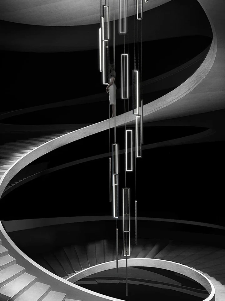 Lámpara Colgante LED Rectangular Iluminación de Escalera Luz de Techo Villa Lámpara de Lámpara Foto 3 de 4