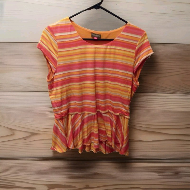 VINCE CAMUTO Size L Striped Rayon Blend Flutter Bottom Top Shirt
