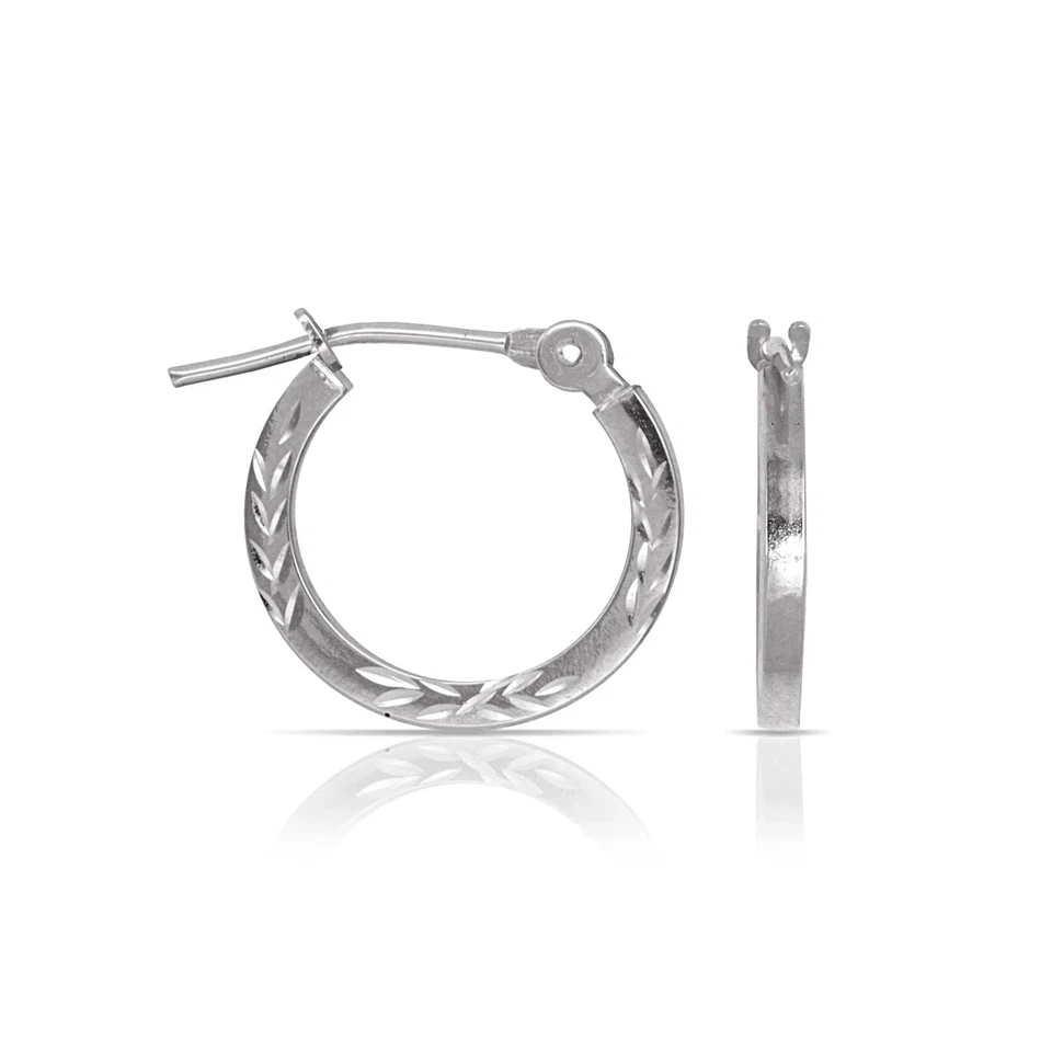 14k Yellow or White Gold Diamond Cut Hoops 1.5mm Thick | 12mm, 14mm, 16mm - Image 4 of 4