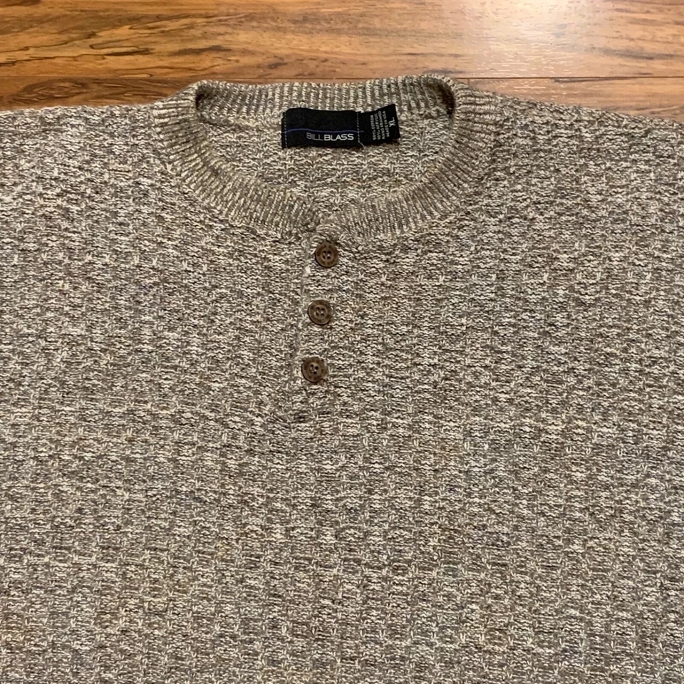 VTG Henley Sweater Mens XL Oatmeal Chunky Waffle Knit USA Made Y2K Grandpa Core - Imagem 4 de 4