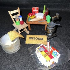 Lot of 22 Vintage Dollhouse Kitchen Accessories Stove Rocking Chair Mat Labels