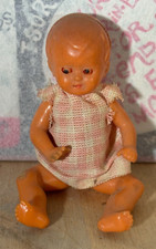 Vintage German Celluloid Baby Doll Miniature Jointed w Sleep Eyes Signed ES 3.5"