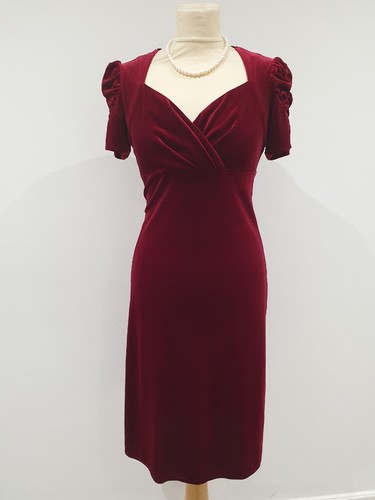 M&S Vintage 40er 50er Style rotes Samt Herzausschnitt Kleid Gr UK 16 Weihnachten