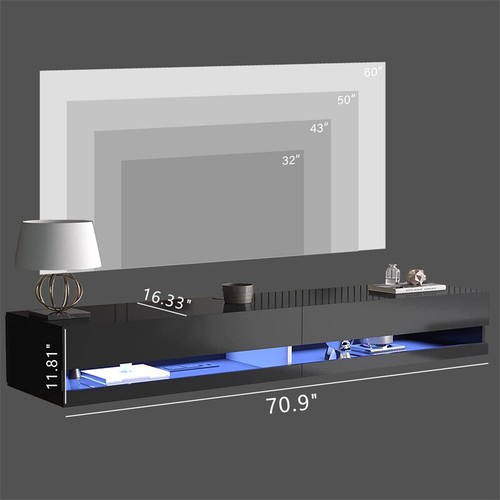 71'' Floating High Gloss LED TV Stand, Wall Mounted Media Console for 85" TV - Picture 24 of 26