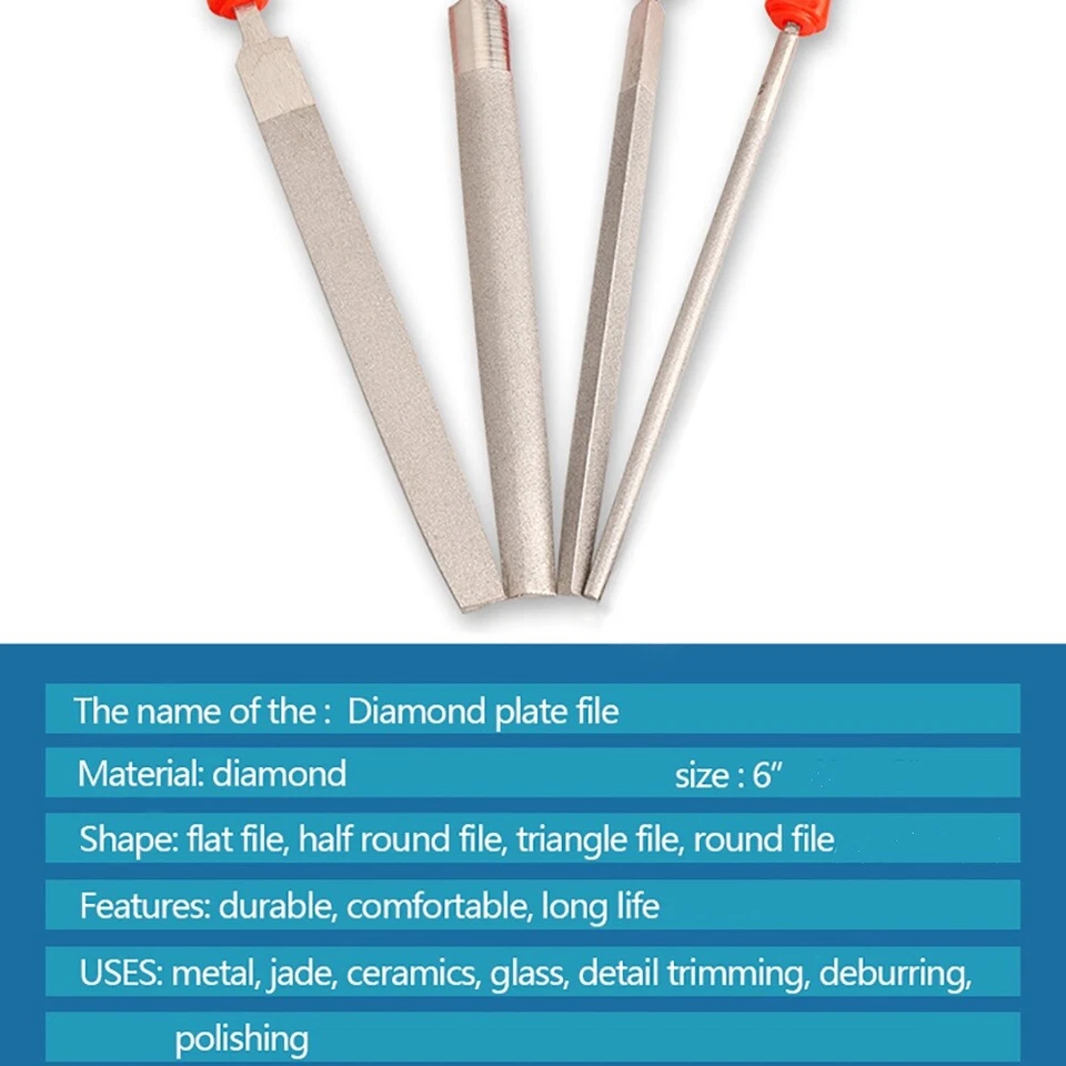 8" 200mm Diamond Coated Files Set Hand Repair Tools For Grinding Glass Jewelry - Image 4 of 4