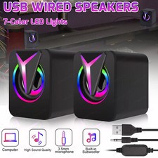 Wired Computer Speakers RGB LED Stereo Bass Sound 3.5mm USB for Desktop Laptop