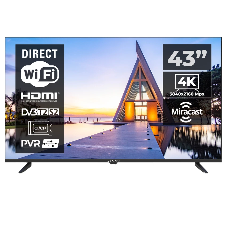 Fernseher 43" 4K UHD Smart LED Android TV Kiano Android 9.0 Smart Funktionen