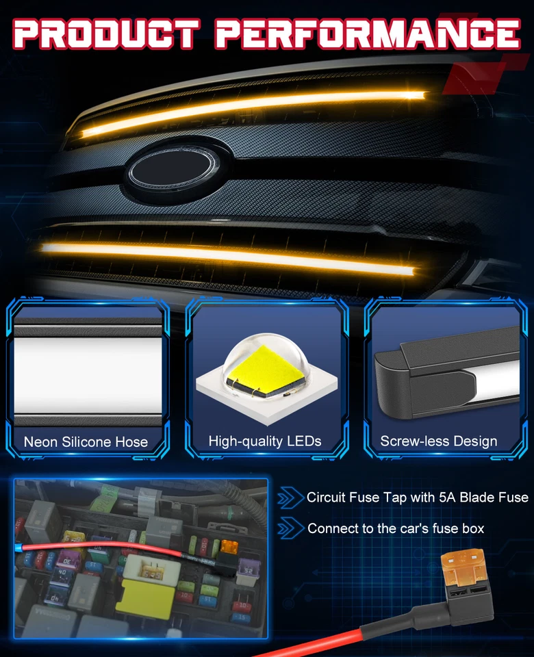 For 2017-22 Ford Super Duty F-250 LED Front Grille Lights Amber DRL Bumper Light Foto 4 de 4