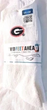 NCAA Georgia Bulldogs G Logo White Adult Crew Socks Shoe Size 4-9 Two Feet Ahead