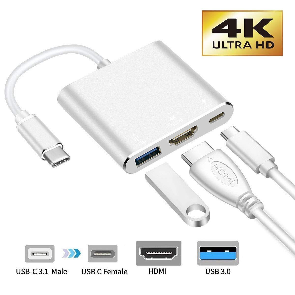 Adattatore Da USB Type-C A HDMI – Cavo Video Per Collegare TV O Monitor – Per Huawei Mate 9 Pro E Altri