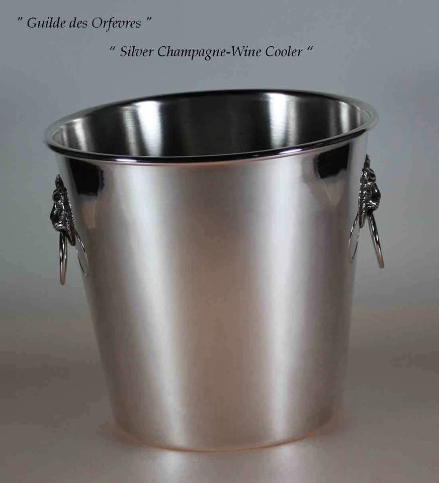 Enfriador de vino/champagne plateado con asas de máscara de leones Foto 3 de 4