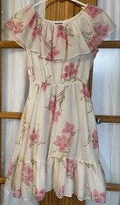 Vtg Miss Nannette Girl  s Tiered Dress Sz 10 White Pink Floral Ruffles USA Party