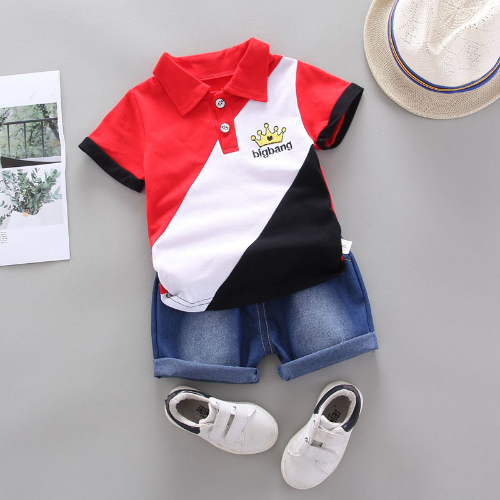 Ropa Verano Niños Ropa Conjuntos Moda Corbata Camisetas + Rayas Corto 2 piezas Traje - Imagen 1 de 39