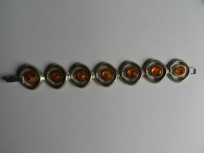 Armband Silber Bernsteine Fischland G. Kramer 30/50iger Jahre Länge ca. 19 cm