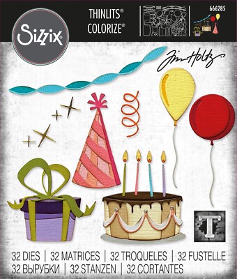 New Retired Sizzix Thinlits Celebrate Colorize 32pc #666285 Retail $34.99 Holtz