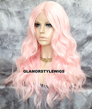 LACE FRONT FULL WIG LONG WAVY LAYERED MIDDLE PART BABY PINK HEAT OK NWT