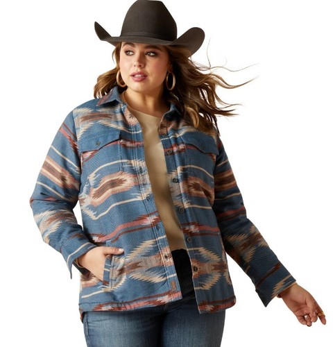 Ariat Chimayo Collection Blue Aztec Print Shirt Jacket Women's XXL Sherpa Lined