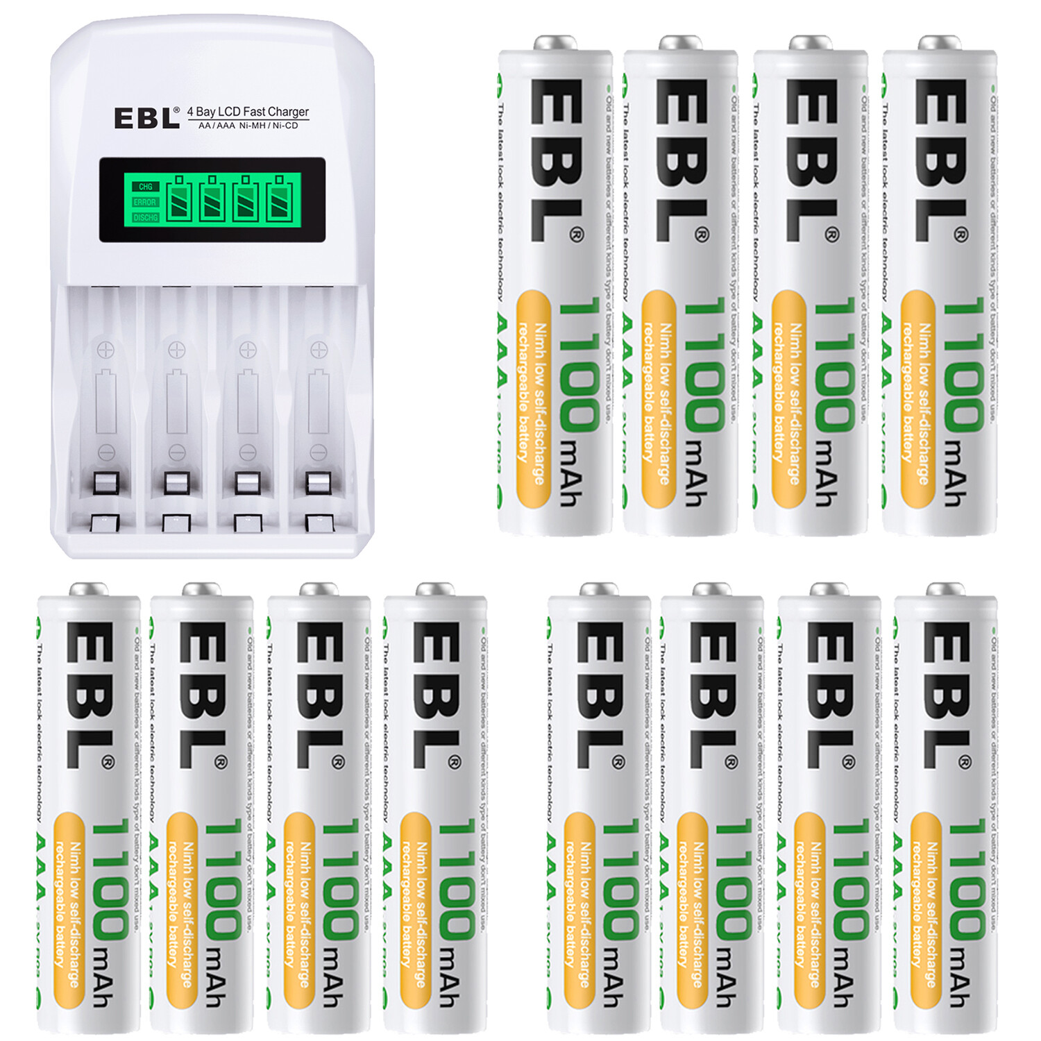 12Pack EBL Rechargeable AAA Batteries 1100mAh 1.2V Ni-MH Triple A + LCD Charger-image