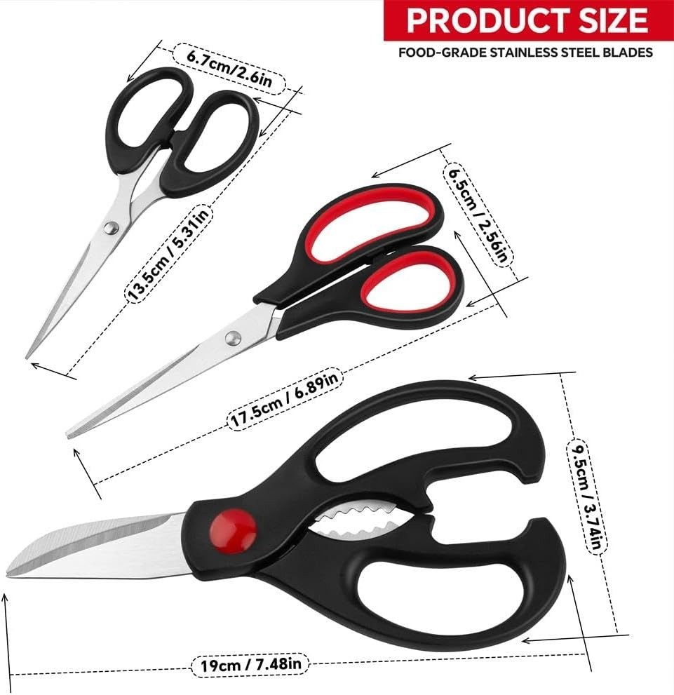 Kitchen Shears Set - QtoiKce Kitchen Scissors 3 Pack All Purpose Poultry Shears