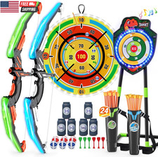 2 Pack Bow and Arrow for Kids, LED Light up Archery Set with 24 Suction Cup Arro