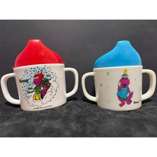 Vintage 1993 Barney the Dinosaur Sippy Cup Set 2 Training Toddler Baby 90s6oz