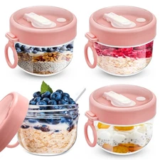 4 Pack 20oz Oats Jars with Lids Spoons Plastic Food Containers Yogurt Salad