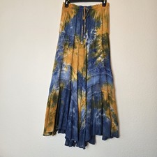 Women's O/S Tie Dye Maxi Skirt Boho Embroidered Hippie Gypsy Drawstring Festival