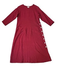Vintage Match Point Linen Dress Size M Red Maxi Lagenlook Pockets Made In USA