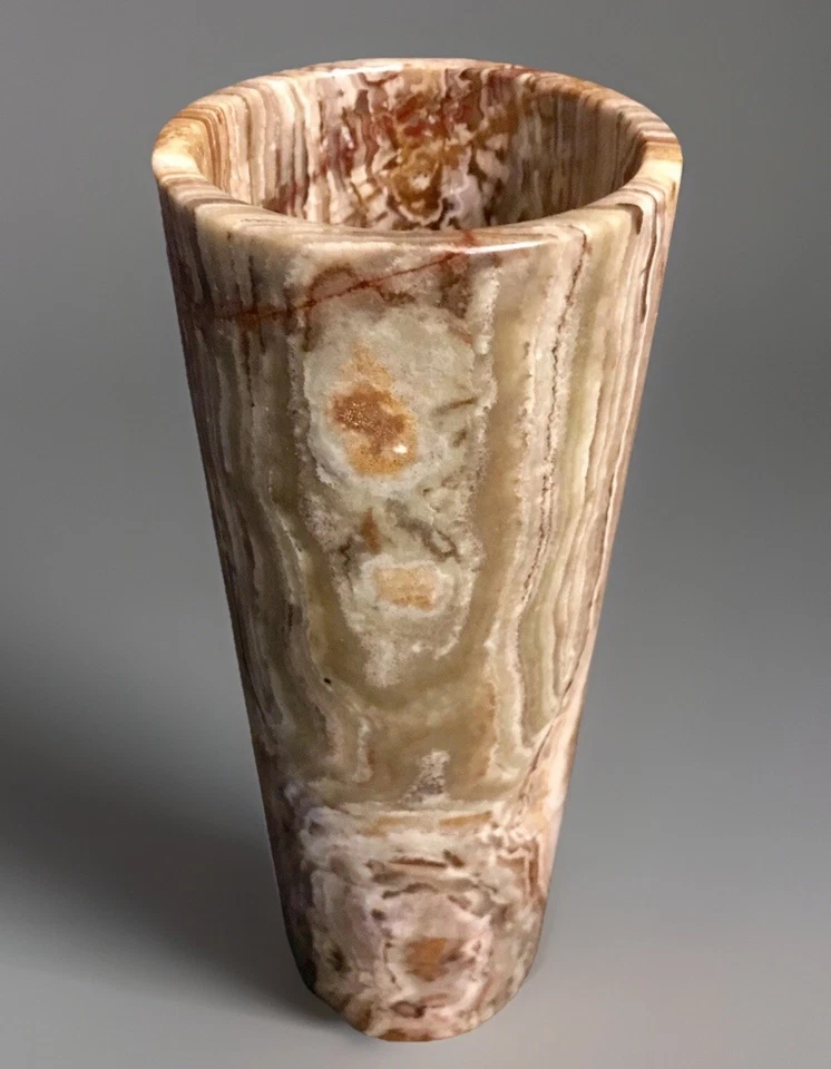 "Jarrón cilíndrico tallado de piedra de ónix recipiente 12"" H 5,5 libras" Foto 2 de 4