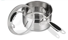 2.5 QT Stainless Steel Saucepan, Sauce Pan with Silicone Coated Handles