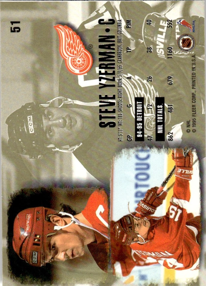1995-96 Ultra Gold Medallion Steve Yzerman Detroit Red Wings #51 - Image 2 of 2