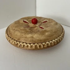 Vintage Hand Crafted Cherry Pie Dish W/Lid 10" EUC