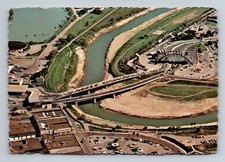 Tarjeta postal vintage puente internacional puerta del Río Grande de México vista aérea