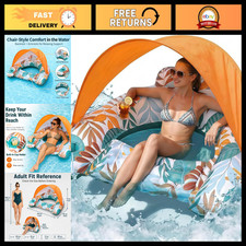 Inflatable Adult Pool Float with Adjustable Canopy, Cup Holder Backrest - Loun