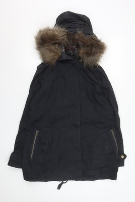 New Look Umstands-Parka schwarz Kunstfellbesatz Kapuze Mantel Größe 8