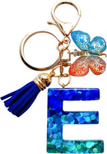 Cute Initial Letter Keychains for Women Girls Tassel Butterfly Pink Purple Green