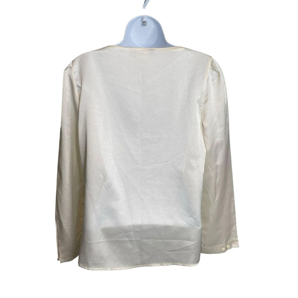 Blusa vintage Pierre Cardin para mujer satinada marfil cuello capucha manga larga talla 8 Foto 2 de 4