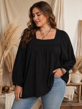 Terra & Sky Black Boho Peasant Top 3X Cottage...