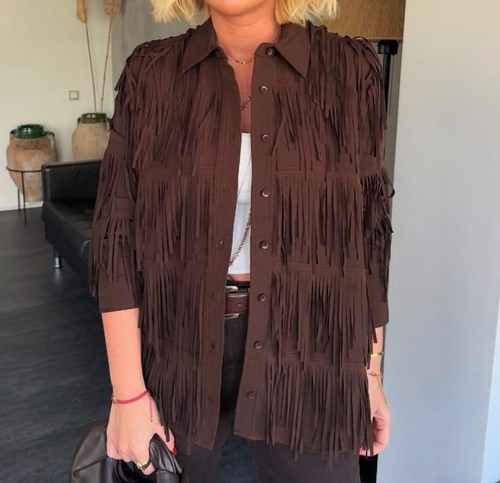 ZARA BOHO WESTERN COWBOY ASYMMETRIC LONG MAXI FRINGE TASSEL SHIRT SHACKET JACKET - Picture 3 of 24