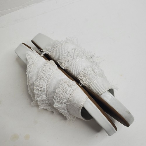Joie Jaden Slide Sandal White Denim Fringe Across Top Size 37/7 - Picture 4 of 10